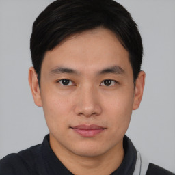 Neutral asian young-adult male with short  black hair and brown eyes