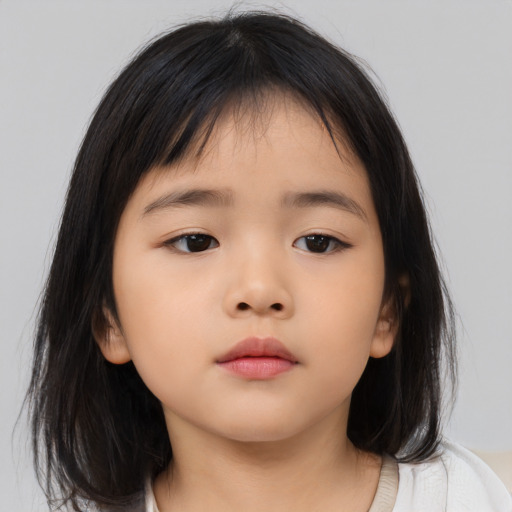 Neutral asian child female with medium  brown hair and brown eyes