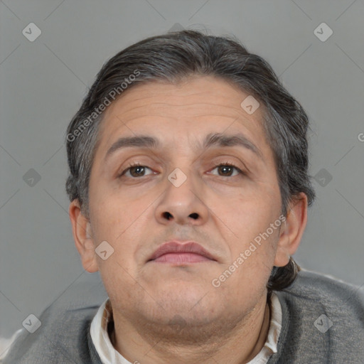 Neutral white adult male with short  brown hair and brown eyes