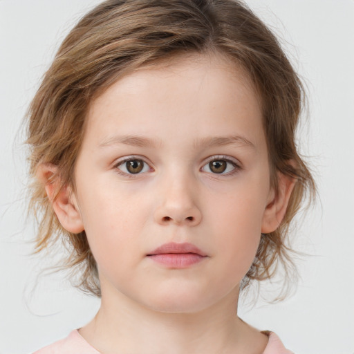 Neutral white child female with medium  brown hair and brown eyes