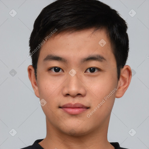 Neutral asian young-adult male with short  black hair and brown eyes