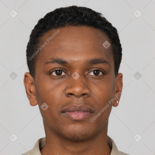 Neutral black young-adult male with short  brown hair and brown eyes