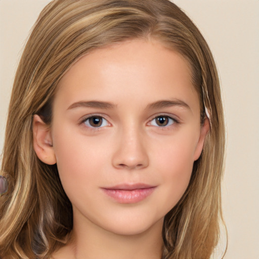 Neutral white child female with long  brown hair and brown eyes