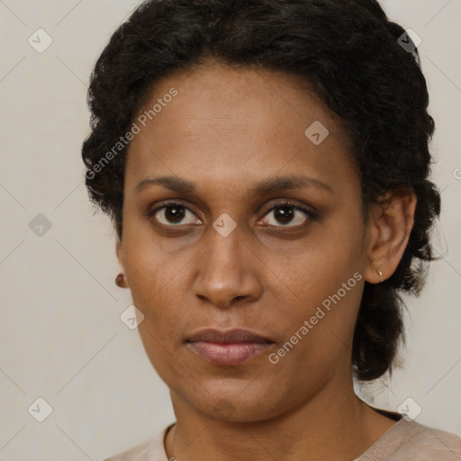 Neutral latino young-adult female with short  brown hair and brown eyes