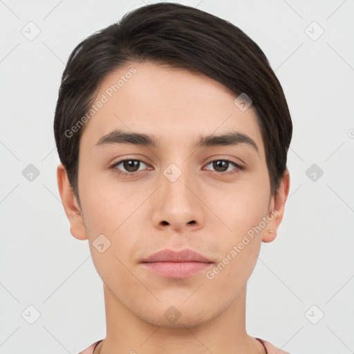 Neutral asian young-adult male with short  brown hair and brown eyes