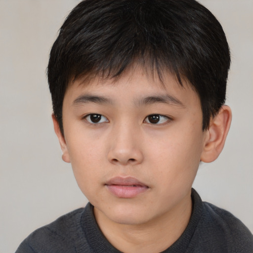 Neutral asian child male with short  brown hair and brown eyes