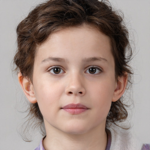 Neutral white child female with medium  brown hair and brown eyes