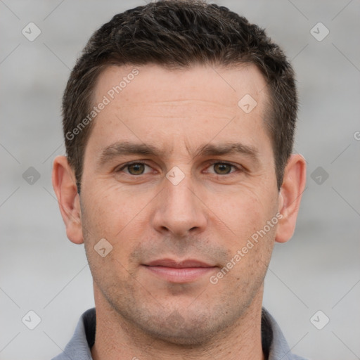 Neutral white adult male with short  brown hair and brown eyes