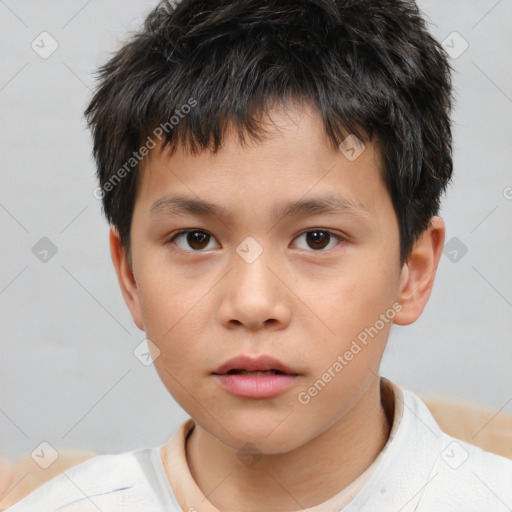 Neutral white child male with short  brown hair and brown eyes