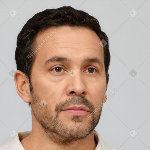 Neutral white adult male with short  brown hair and brown eyes