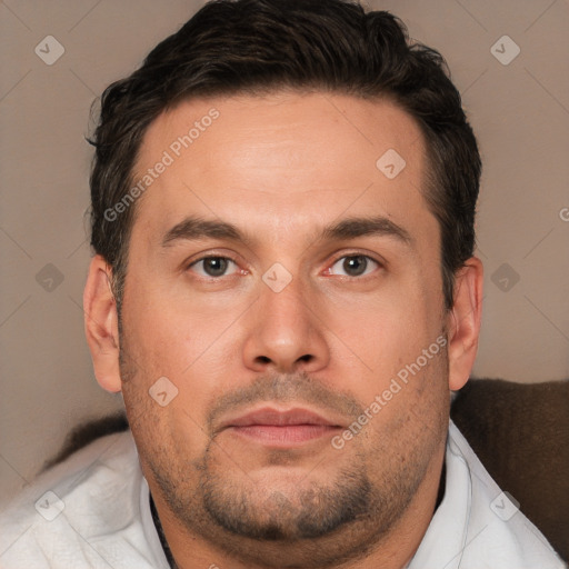 Neutral white adult male with short  brown hair and brown eyes