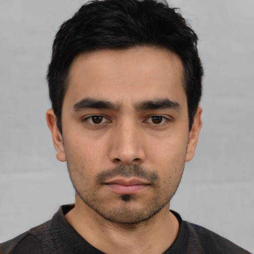 Neutral asian young-adult male with short  black hair and brown eyes