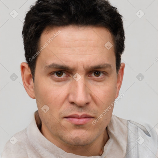 Neutral white adult male with short  brown hair and brown eyes