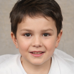 Joyful white child male with short  brown hair and brown eyes