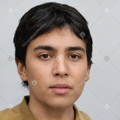 Neutral asian young-adult male with short  black hair and brown eyes