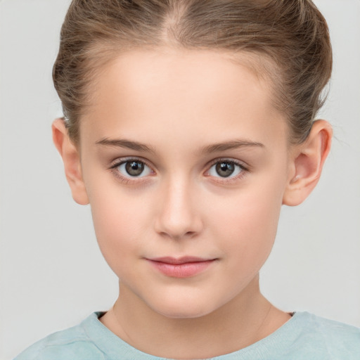 Neutral white child female with short  brown hair and brown eyes