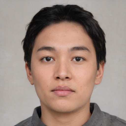 Neutral asian young-adult male with short  black hair and brown eyes