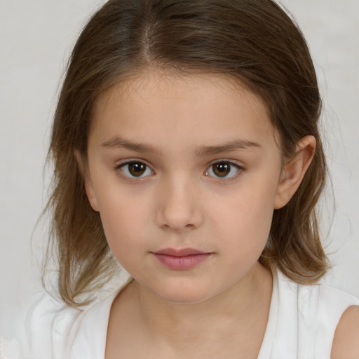 Neutral white child female with medium  brown hair and brown eyes