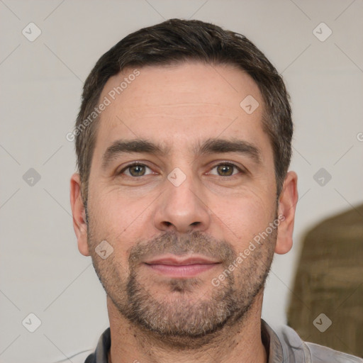 Neutral white adult male with short  brown hair and brown eyes