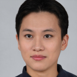 Neutral asian young-adult male with short  brown hair and brown eyes