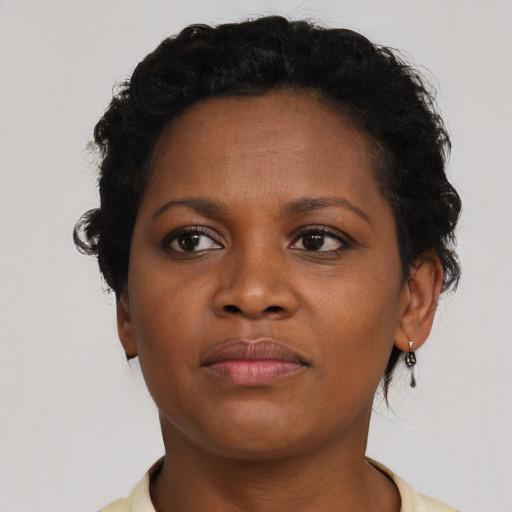 Neutral black young-adult female with short  brown hair and brown eyes