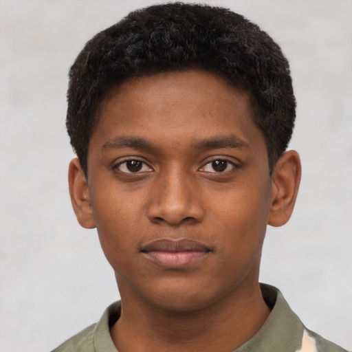Neutral black young-adult male with short  brown hair and brown eyes