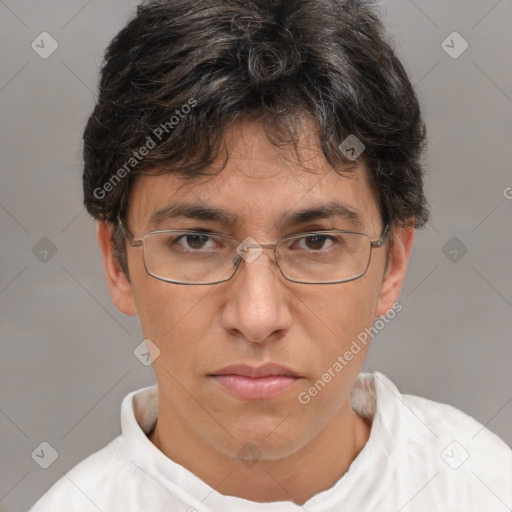 Neutral white adult male with short  brown hair and brown eyes