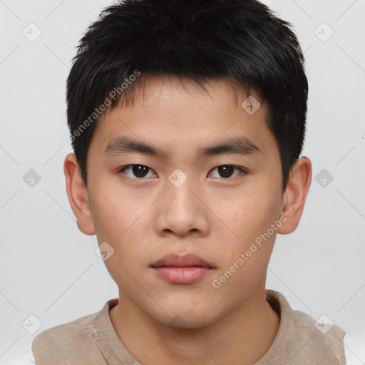 Neutral asian young-adult male with short  brown hair and brown eyes