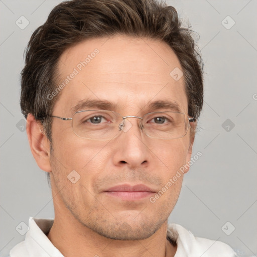 Neutral white adult male with short  brown hair and brown eyes