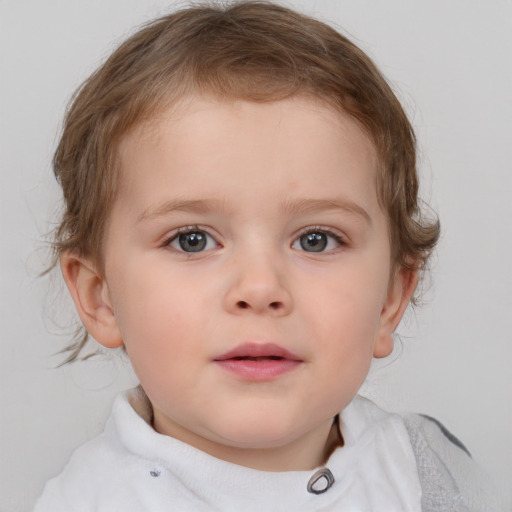 Neutral white child female with medium  brown hair and blue eyes