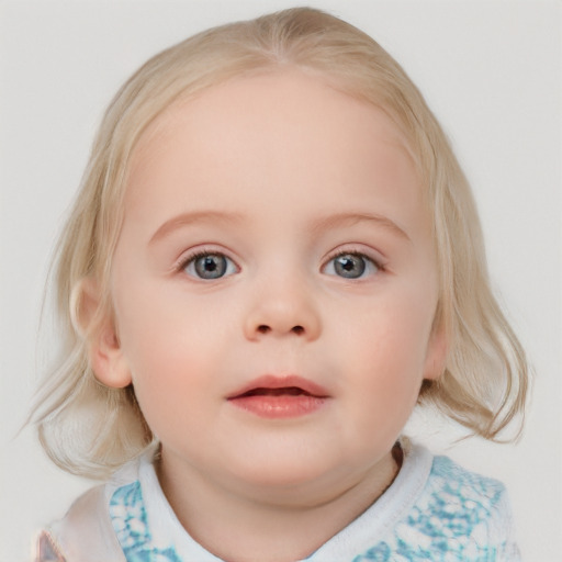 Neutral white child female with medium  brown hair and blue eyes