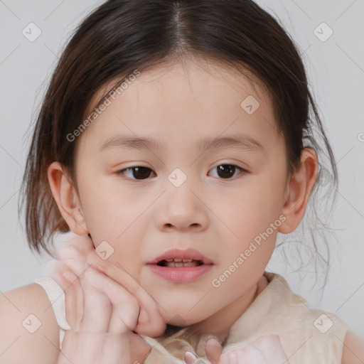 Neutral white child female with medium  brown hair and brown eyes