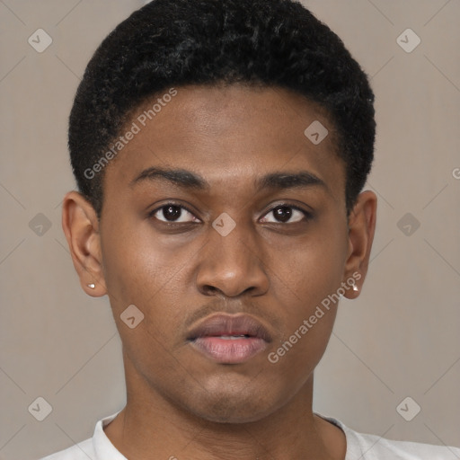 Neutral black young-adult male with short  brown hair and brown eyes