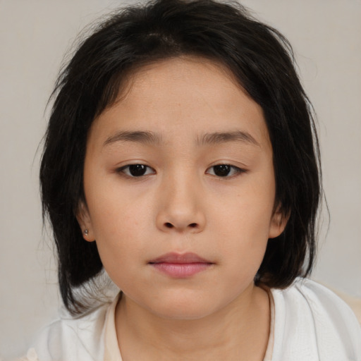 Neutral asian young-adult female with medium  brown hair and brown eyes