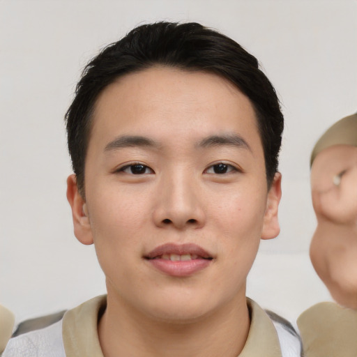 Neutral asian young-adult male with short  brown hair and brown eyes