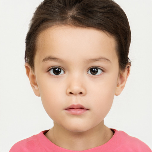 Neutral white child female with short  brown hair and brown eyes