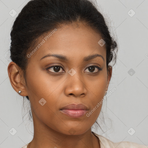 Neutral black young-adult female with short  brown hair and brown eyes