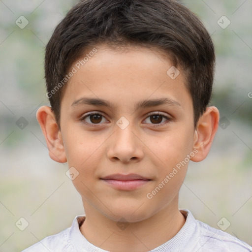 Joyful white child male with short  brown hair and brown eyes