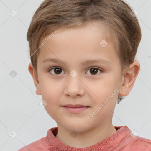 Neutral white child female with short  brown hair and brown eyes