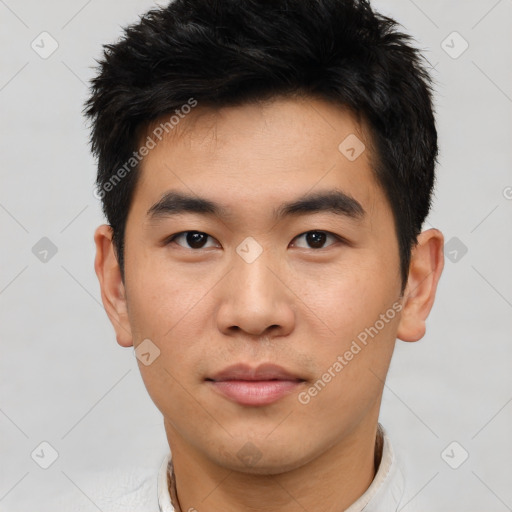 Neutral asian young-adult male with short  black hair and brown eyes