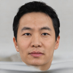 Neutral asian young-adult male with short  black hair and brown eyes