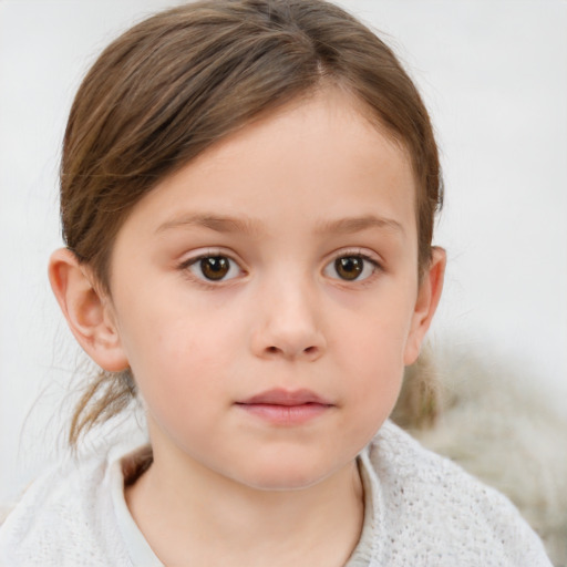 Neutral white child female with medium  brown hair and grey eyes