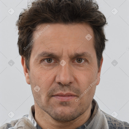 Neutral white adult male with short  brown hair and brown eyes