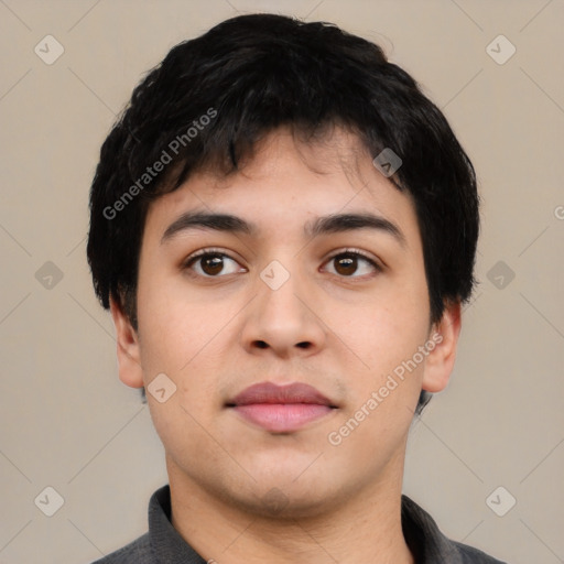 Neutral asian young-adult male with short  black hair and brown eyes