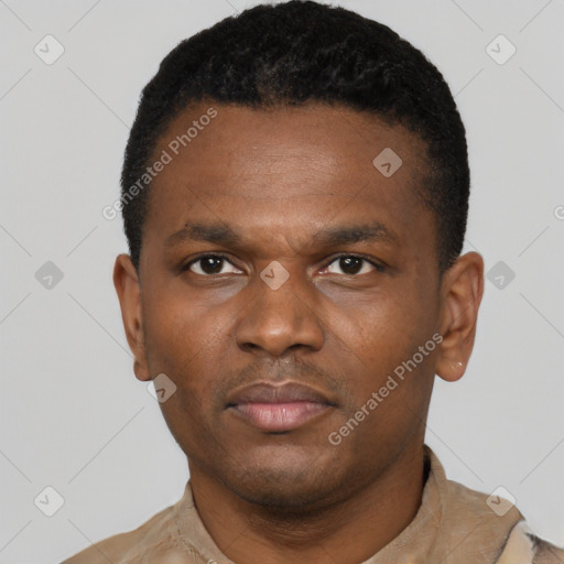 Neutral black young-adult male with short  brown hair and brown eyes