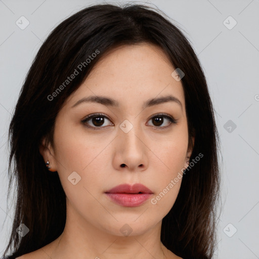 Neutral asian young-adult female with medium  brown hair and brown eyes