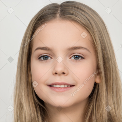 Neutral white child female with long  brown hair and brown eyes