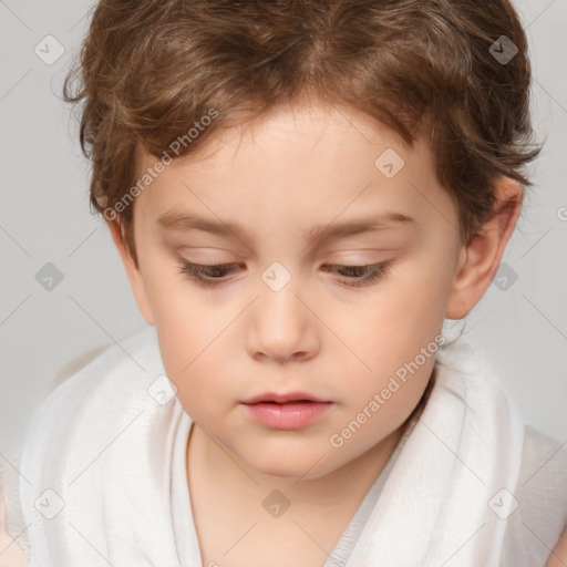 Neutral white child female with short  brown hair and brown eyes