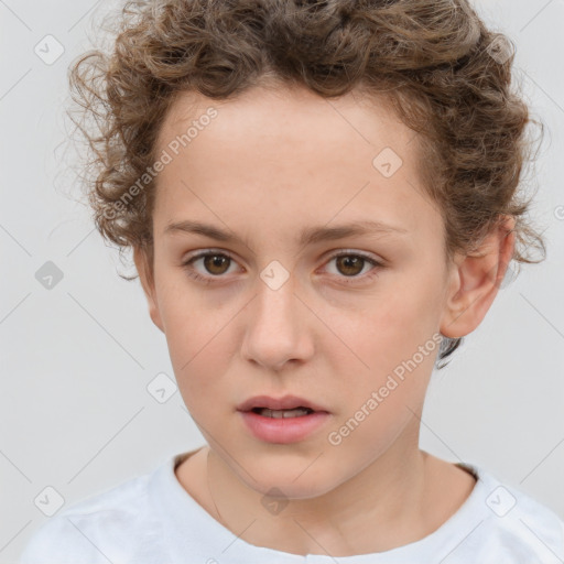 Neutral white child female with short  brown hair and brown eyes