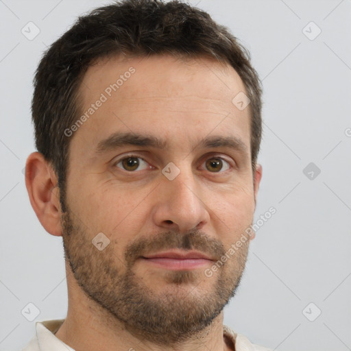 Neutral white adult male with short  brown hair and brown eyes